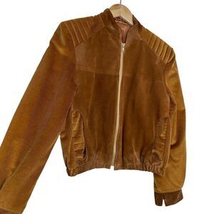 GALVEZ Vintage Copper Brown Suede & Corduroy Zip Front Jacket Size 13/14